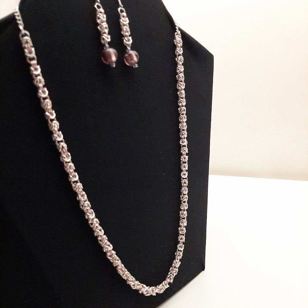 Handmade Byzantine Chainmaille Necklace & Earrings Set